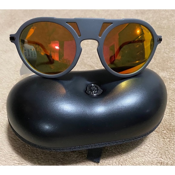 MONCLER Injected Pilot 51MM Sunglasses GREY/ORANGE NWT - Picture 4 of 10